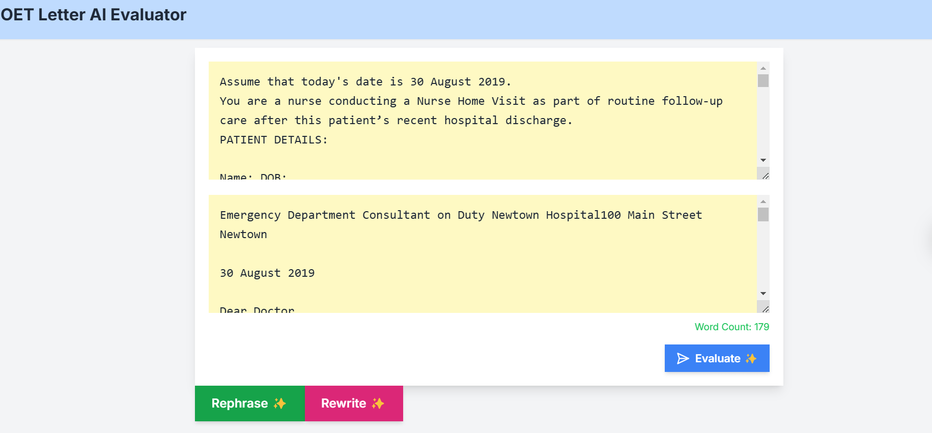 OET Letter Upload Preview